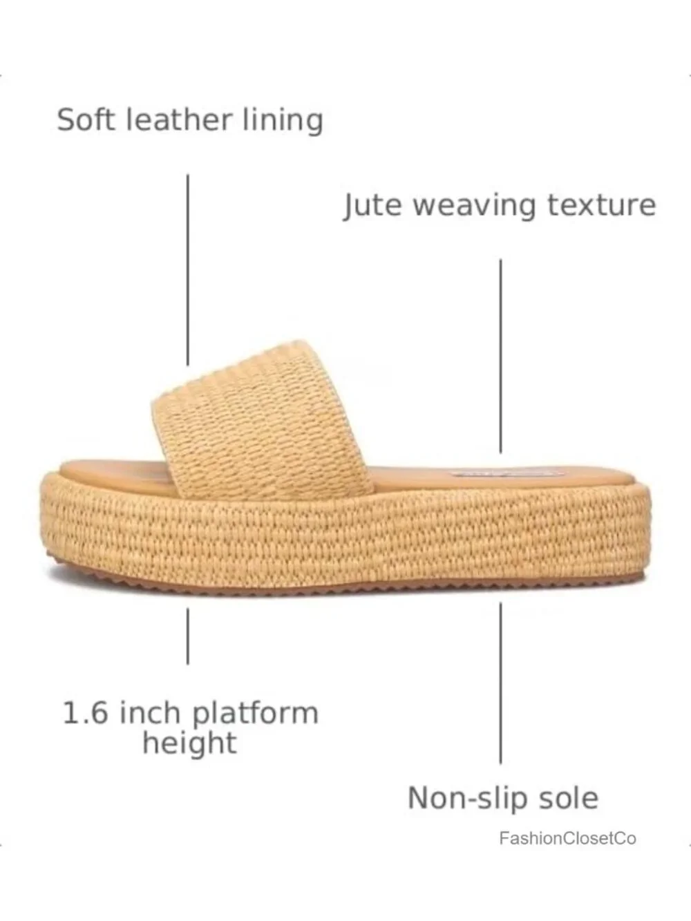Espadrille Platform Sandals Wedge Jute Straw Raffia Comfortable